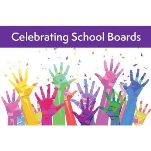 Celebrating School Boards with colorful hands raised